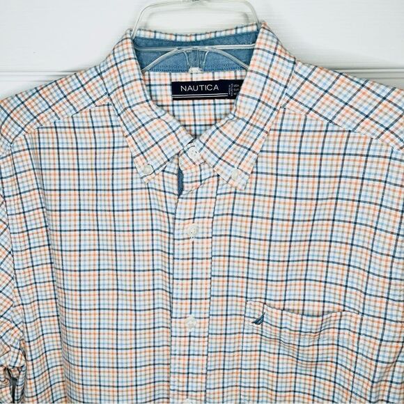 Nautica Men’s Casual Long Sleeve Plaid Button Down Shirt White Orange Blue M - Picture 5 of 10